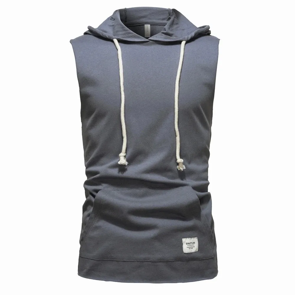 100% Cotton Men's Tank Tops Sport Basketball Hooded Tank Top Sleeveless T Shirts Bodybuilding Gym T-shirt Clothing Men