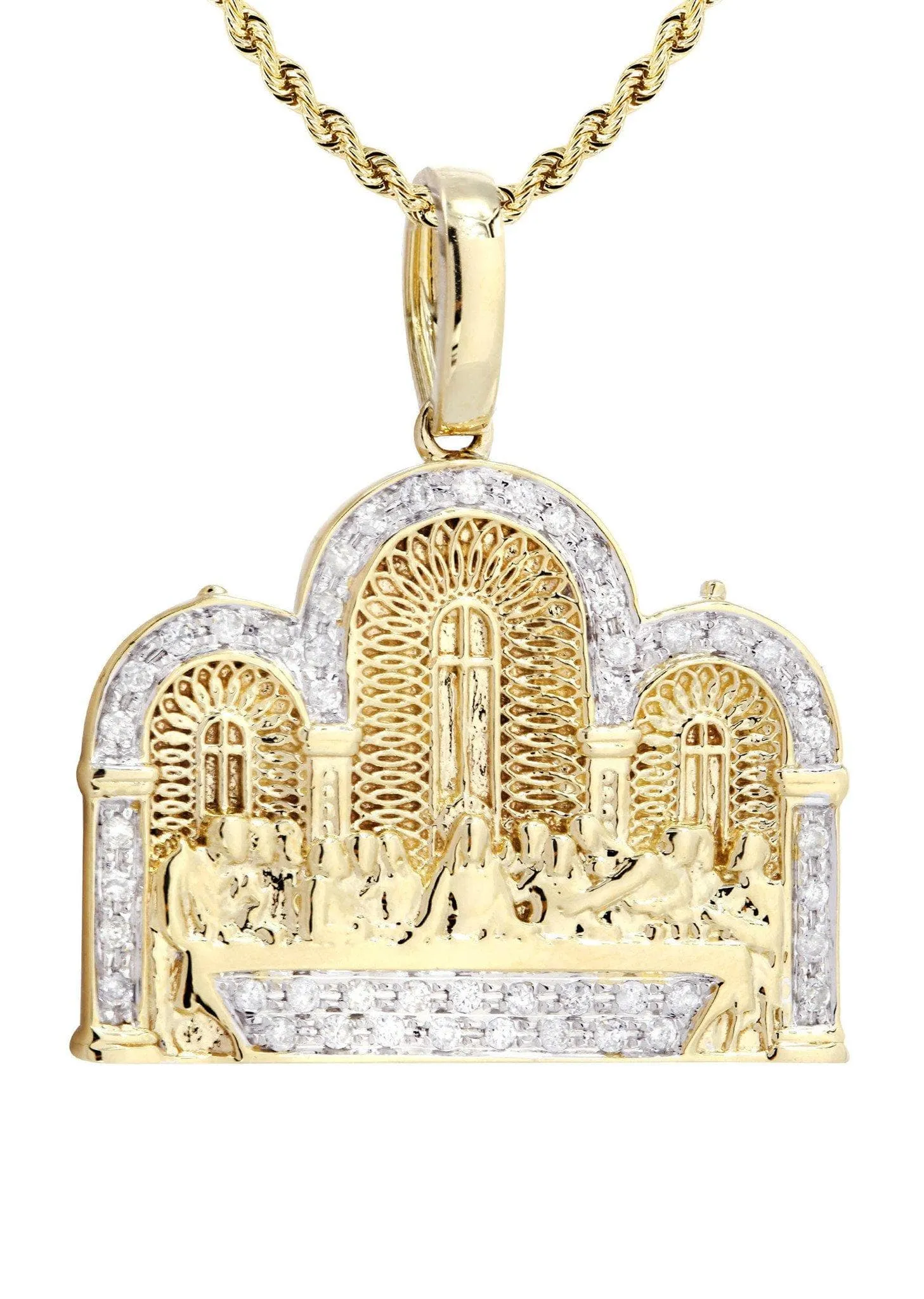 10K Yellow Gold Last Supper Diamond Necklace  | 0.36 Carats