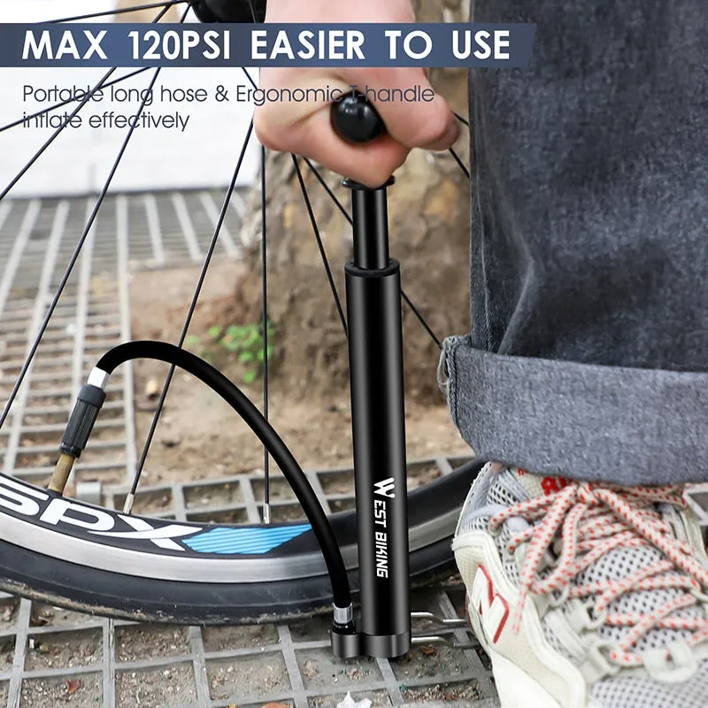 120 PSI MTB Road Bicycle Pump Long Hose Cycling Air Inflator Schrader Presta Valve MTB Road Bike Tire Alloy Pump