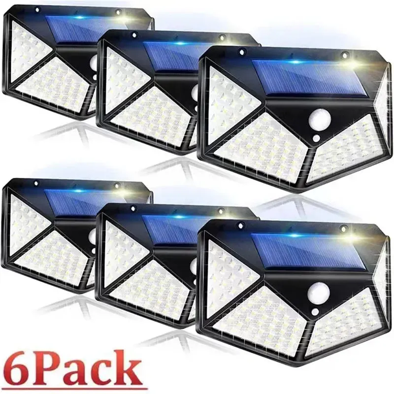 1/2/4/6Pcs 100 LED Solar Wall Lights Outdoo Lamp PIR Motion