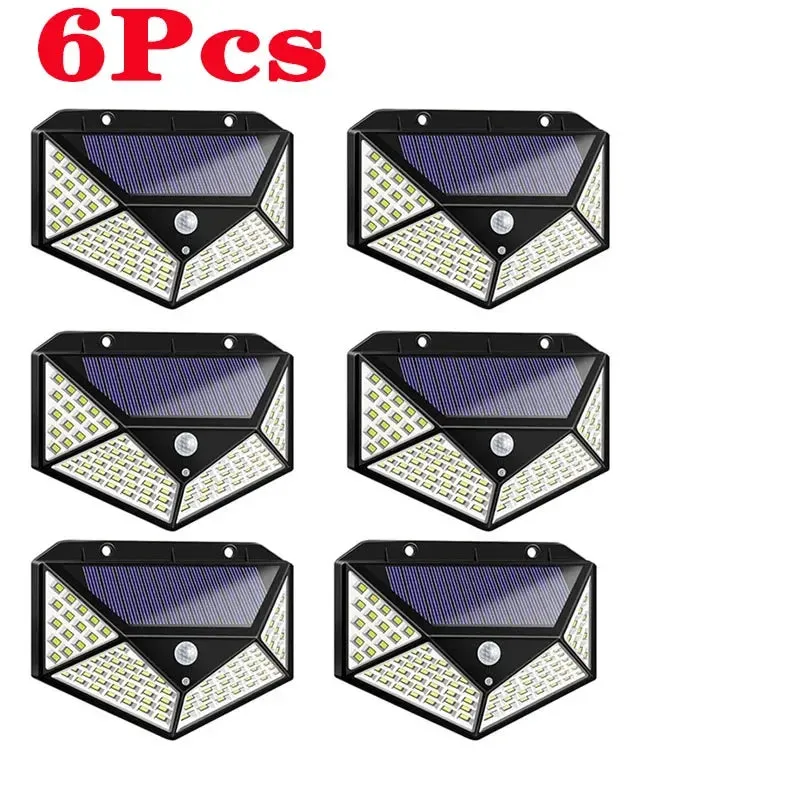 1/2/4/6Pcs 100 LED Solar Wall Lights Outdoo Lamp PIR Motion