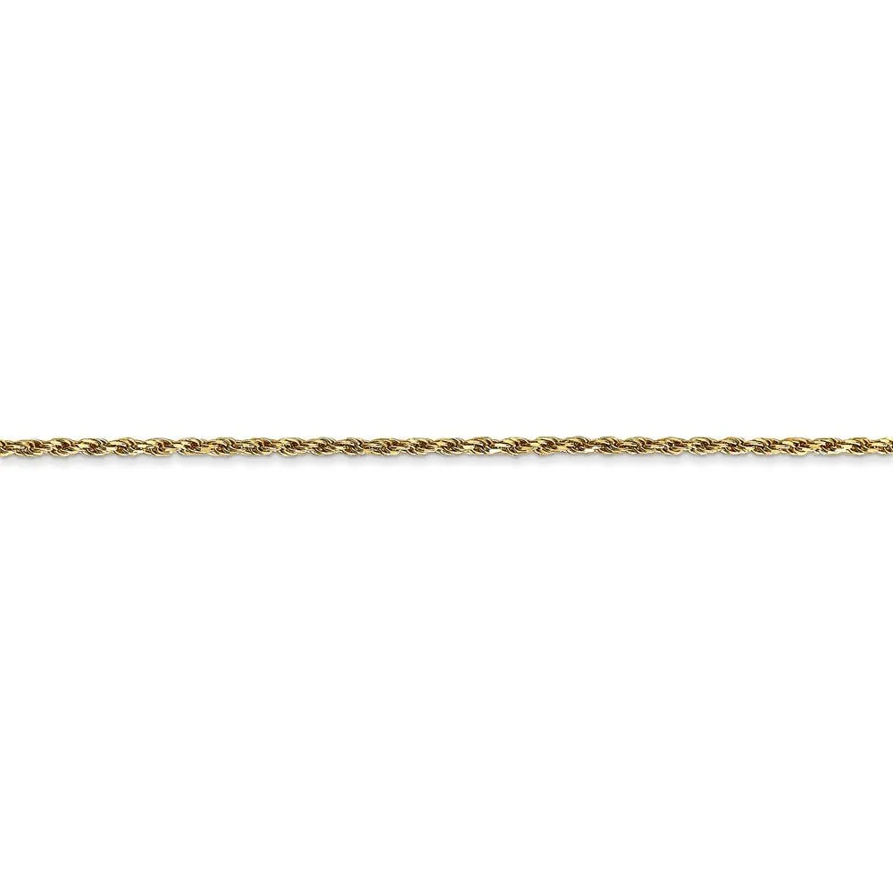 1.3mm, 14k Yellow Gold, Diamond Cut Rope Chain Anklet or Bracelet