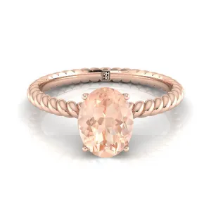 14K Rose Gold Oval Morganite Twisted Rope Solitaire With Surprize Diamond Engagement Ring