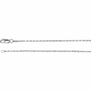 14K White Gold Diamond Cut Rope Chain, 20 Inches Long 1.3 mm  - CH947