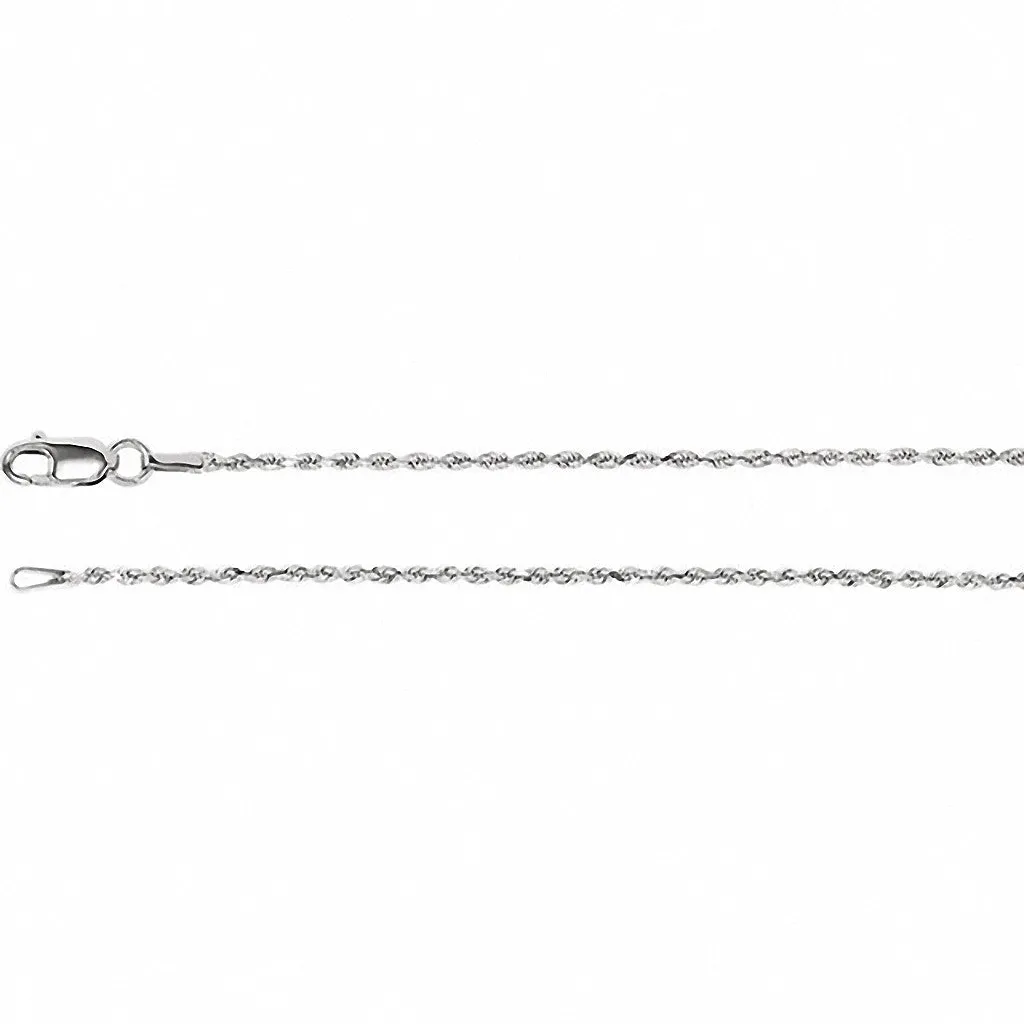 14K White Gold Diamond Cut Rope Chain, 20 Inches Long 1.3 mm  - CH947