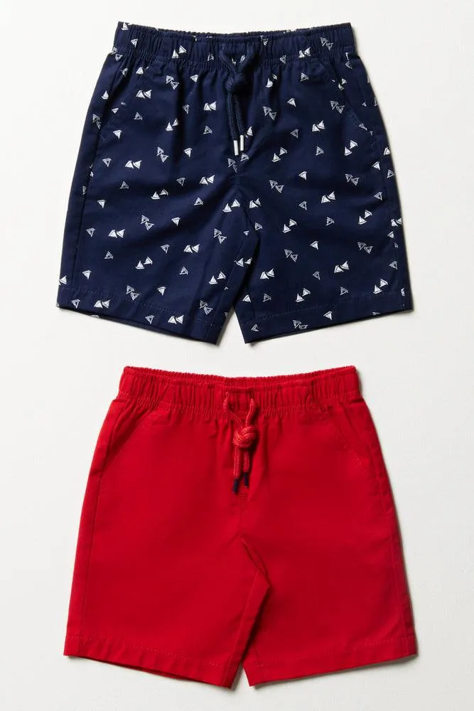 2 Pack Boat Shorts Navy & Red