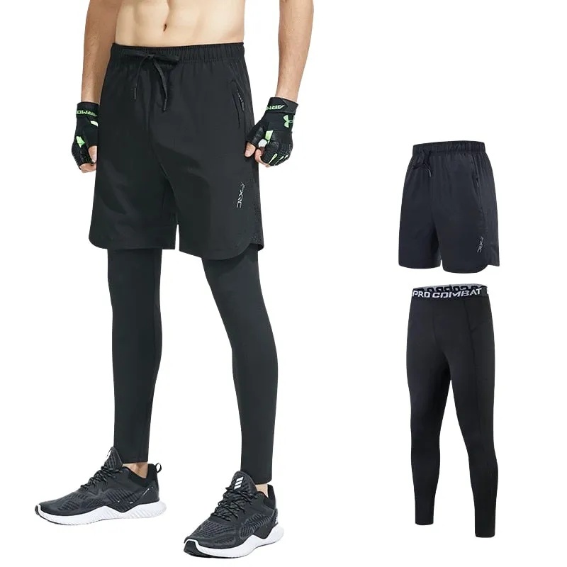 2pcs Set Men Running Compression Sweatpants Gym Jogging Leggings Basketball Football Shorts Fitness Clothes Tight Sport Pants v1