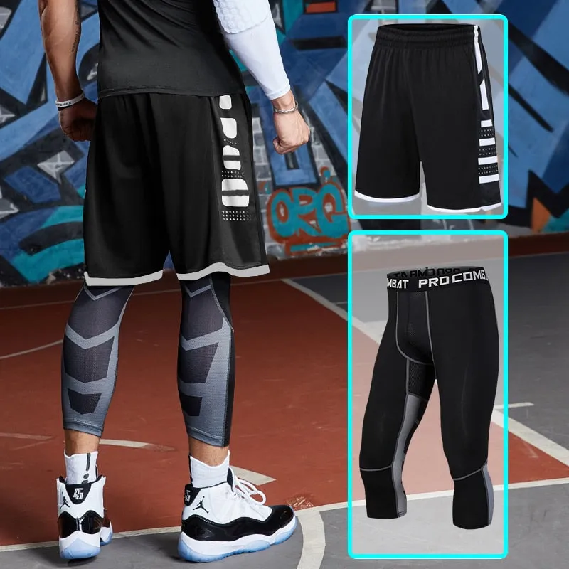 2pcs Set Men Running Compression Sweatpants Gym Jogging Leggings Basketball Football Shorts Fitness Clothes Tight Sport Pants v1