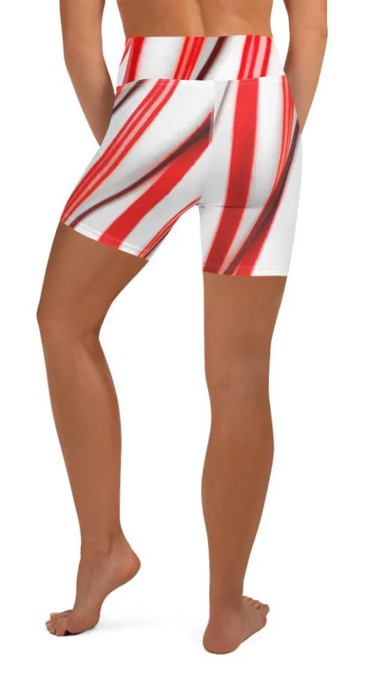 3D Candy Cane Yoga Shorts