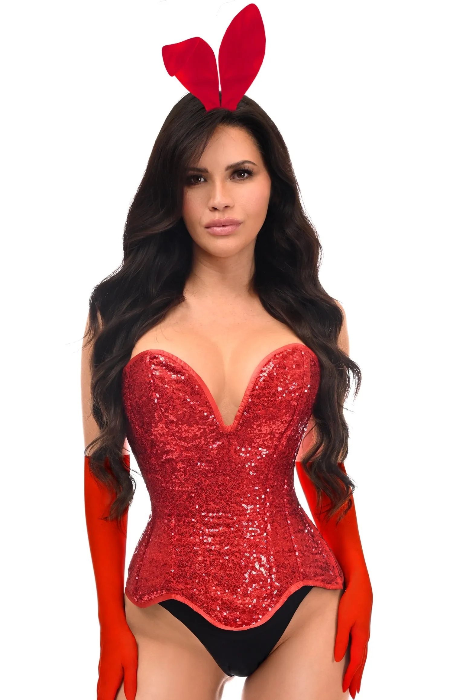 4 PC Sparkling Devil Bunny Corset Costume in Red