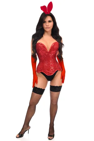 4 PC Sparkling Devil Bunny Corset Costume in Red