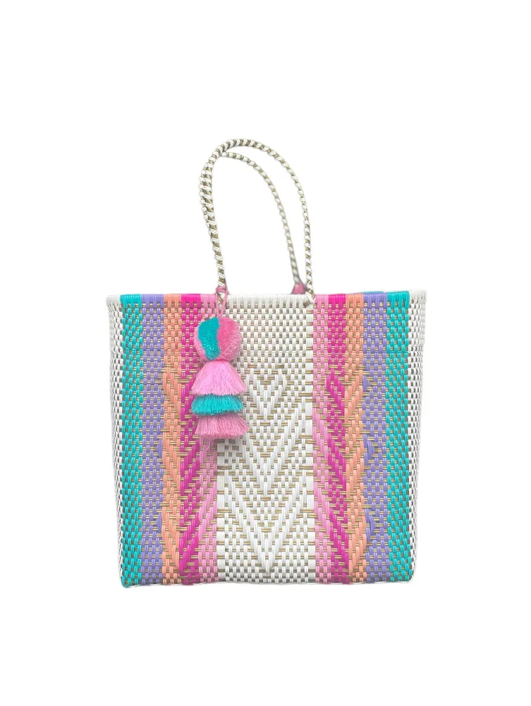 Aqua Rainbow Hearts Citron Tote