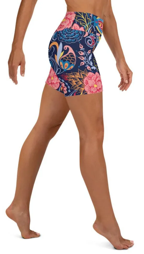 Art Deco Floral Yoga Shorts