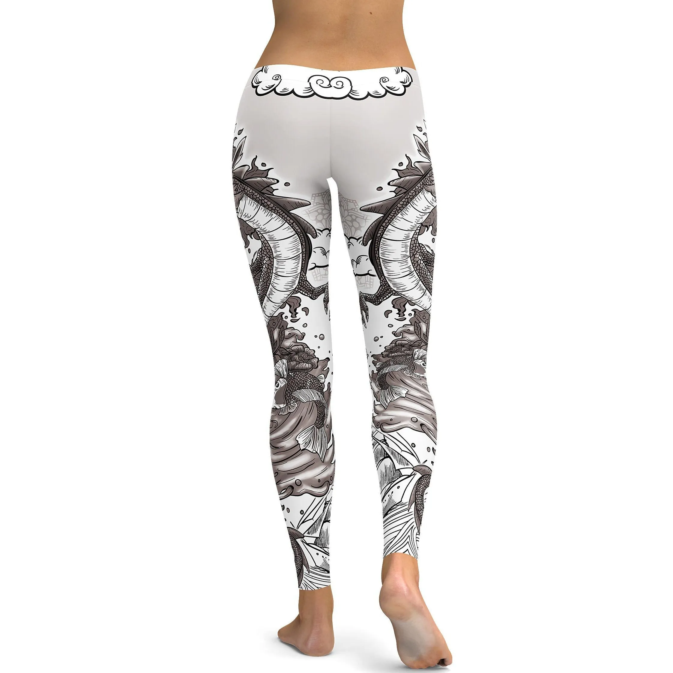 B&W Tattooed Dragon Leggings