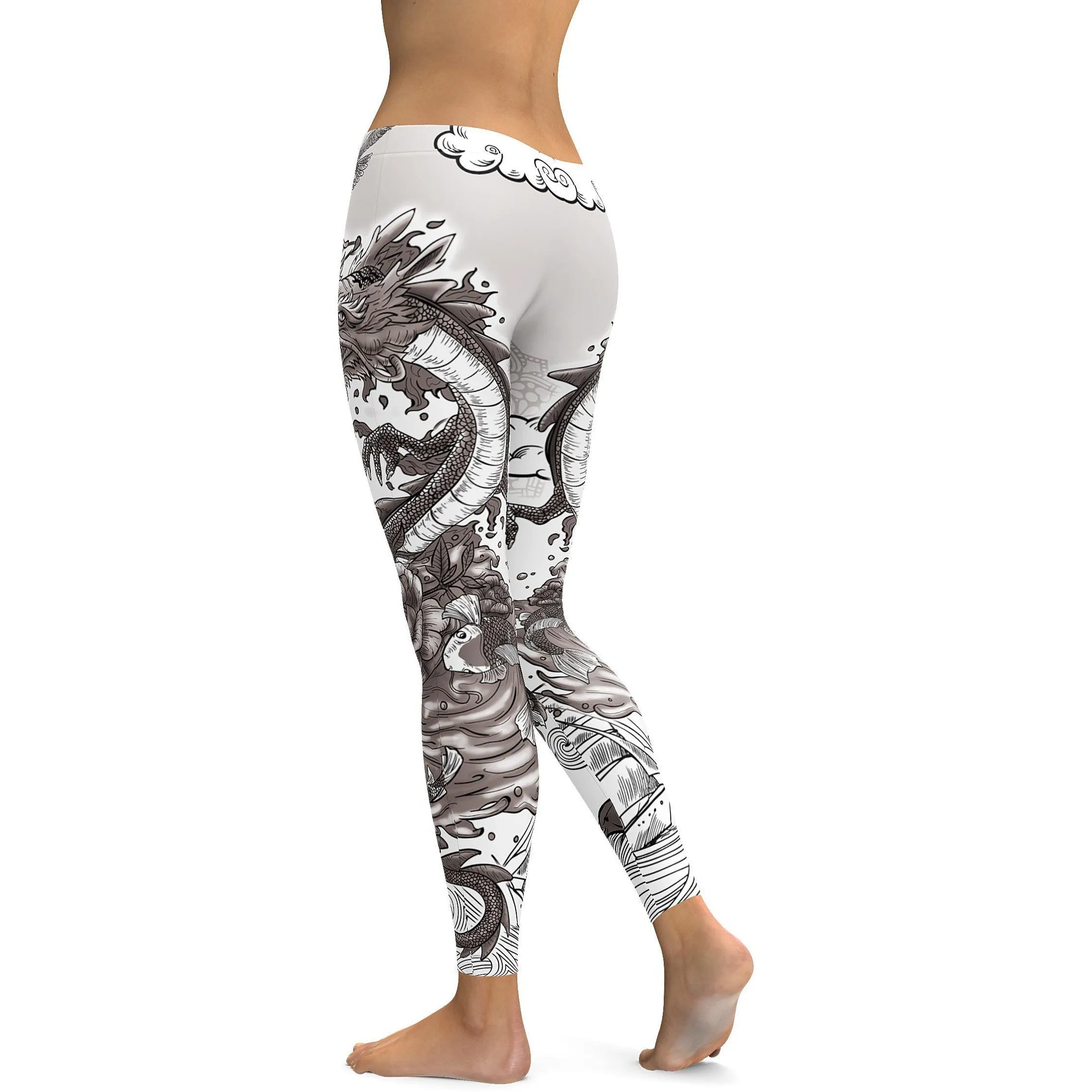 B&W Tattooed Dragon Leggings