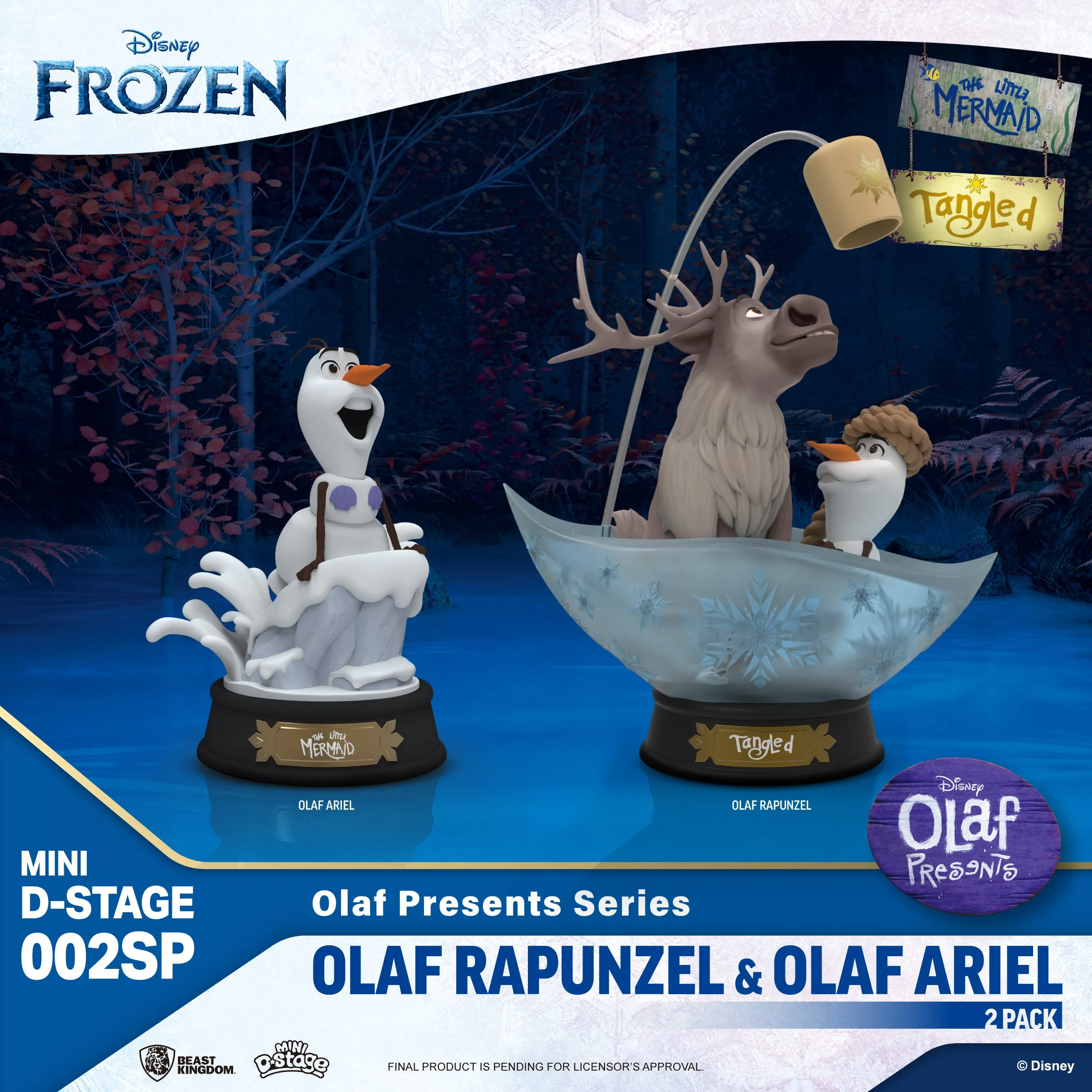 Beast Kingdom MDS-002SP Olaf Presents Series - Olaf Rapunzel & Ariel 2 Pack Mini Diorama Stage Figure Statue