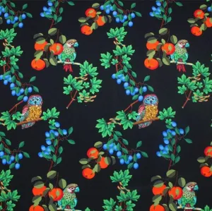 Birds and Fruits Printed Spandex Fabric | Blue Moon Fabrics