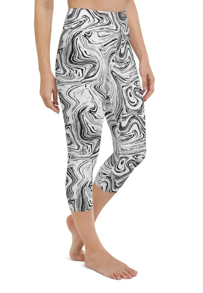 Black & White Marble Yoga Capris