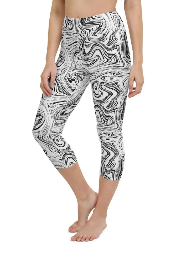 Black & White Marble Yoga Capris