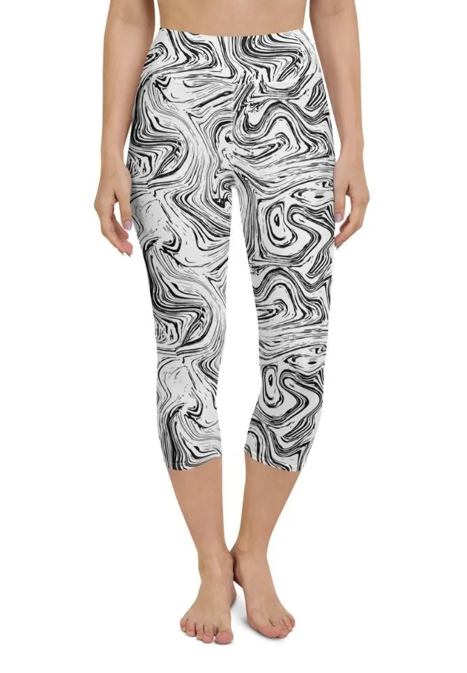 Black & White Marble Yoga Capris