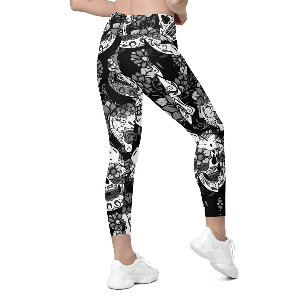 Black & White Sugar Skull Leggings with Pockets