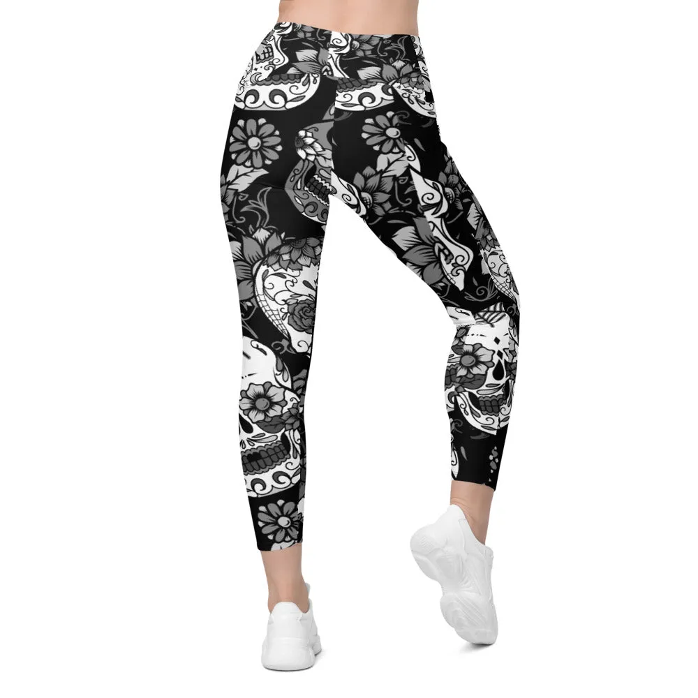 Black & White Sugar Skull Leggings with Pockets