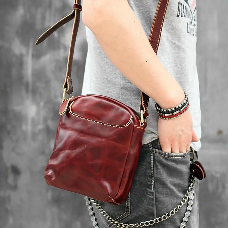 Black Leather Mens Casual Mini Phone Bags Messenger Bags Amber Postman Bag For Men