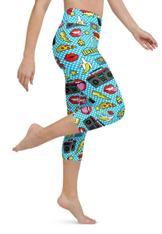 Blue Pop Art Pattern Yoga Capris