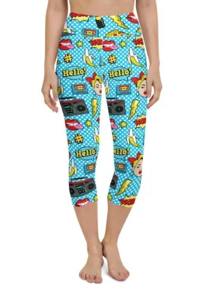 Blue Pop Art Pattern Yoga Capris