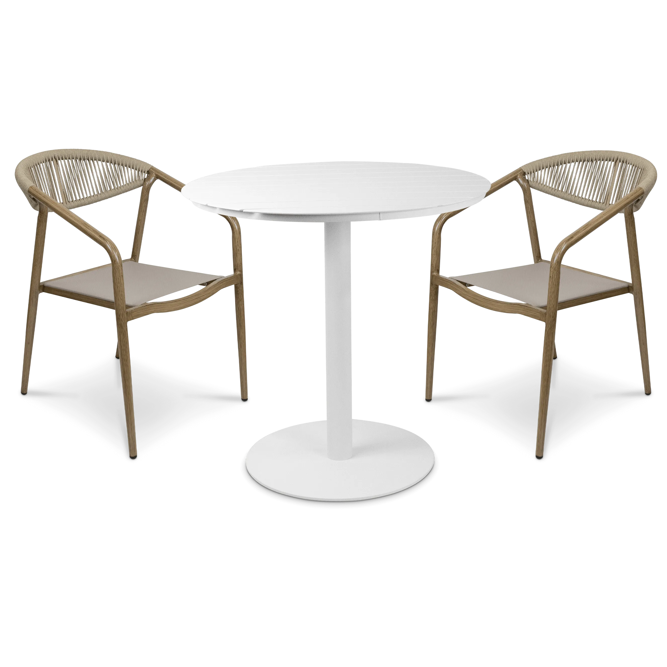 Cafe Collection Round 3pc Dining Suite in Arctic White with Rope Chairs