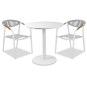 Cafe Collection Round 3pc Dining Suite in Arctic White with Rope Chairs