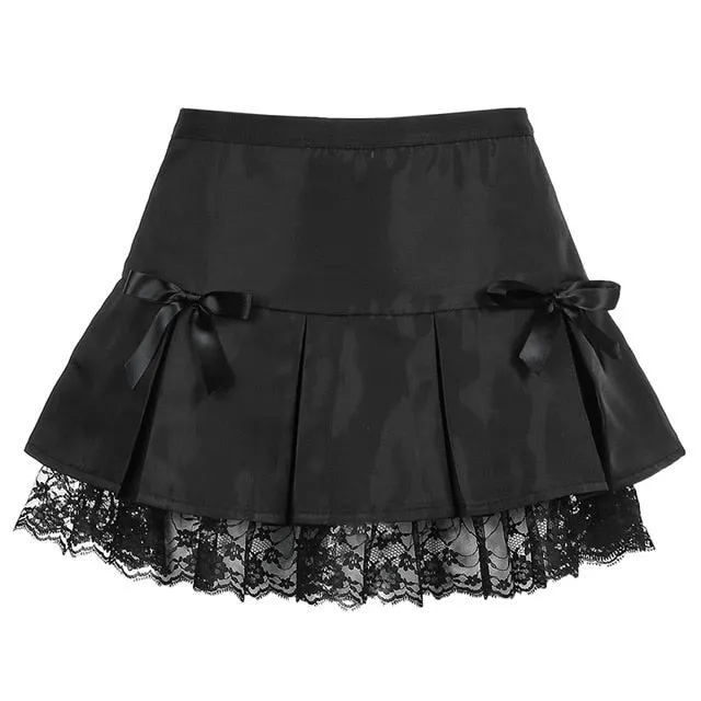 Castaway' Black Grunge Pleated Lace Skirt