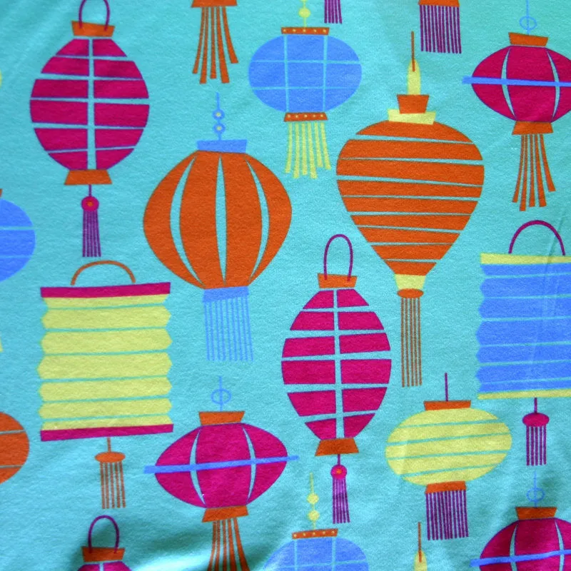 Colorful Lanterns Cotton Interlock Fabric - 34" Remnant