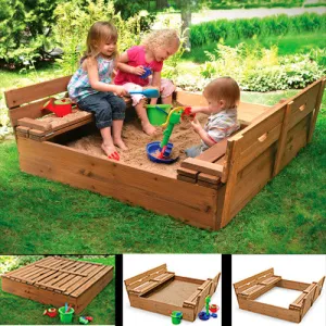 Covered Convertible Cedar Sandbox w/ Two Bench Seats