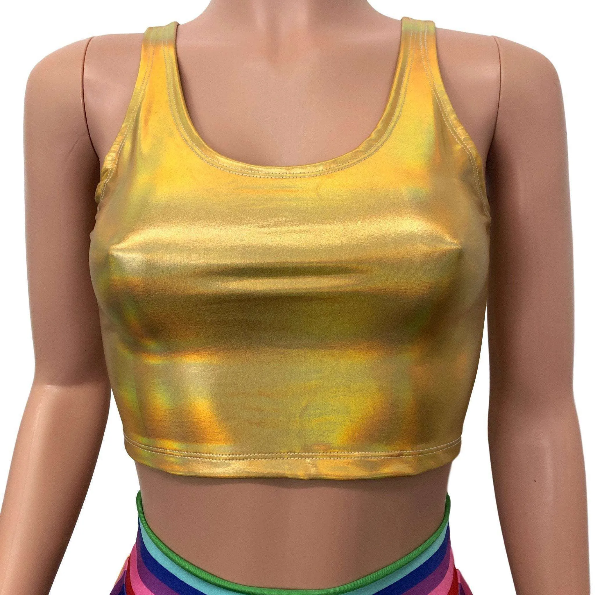 Crop Tank Top - Gold Opal Holographic