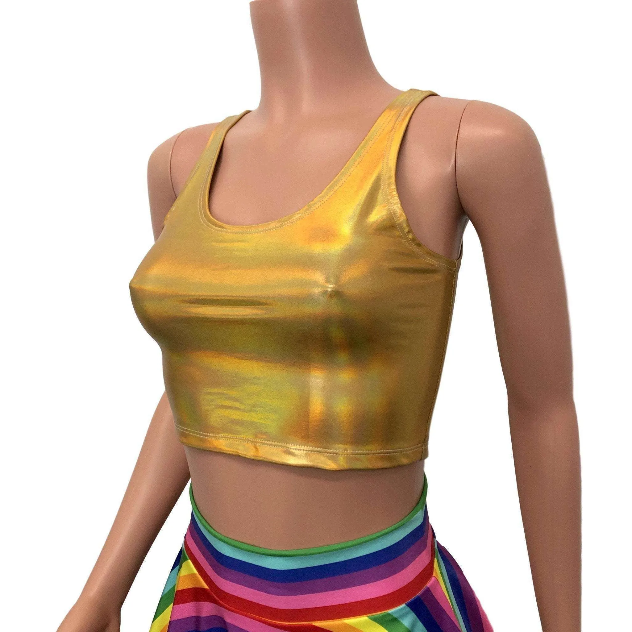 Crop Tank Top - Gold Opal Holographic