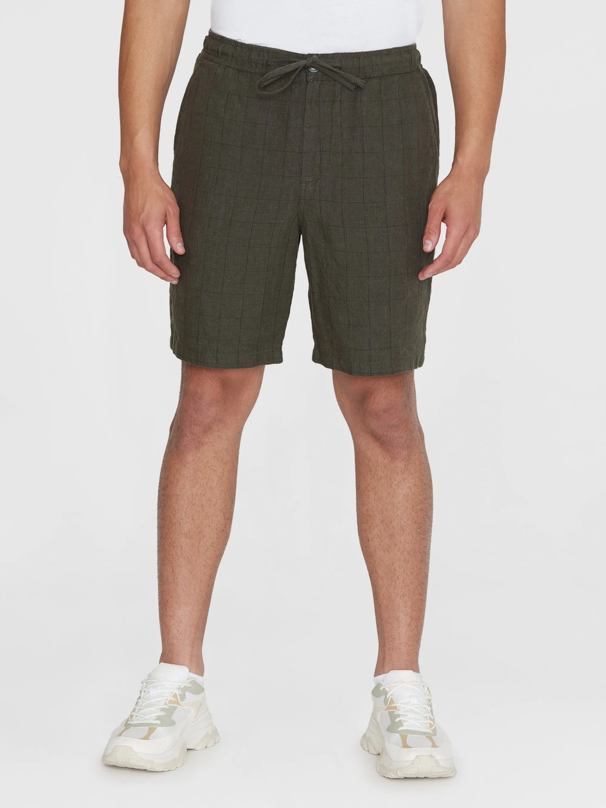 FIG loose checked linen shorts - GOTS/Vegan - Burned Olive