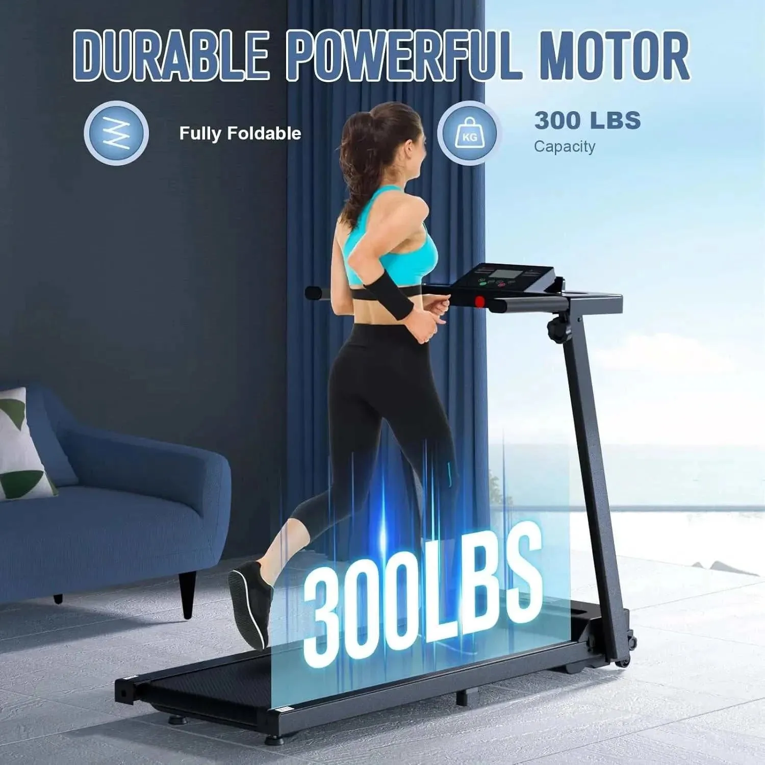 Foldable Treadmill, 3.0 HP Small Treadmills for Home Office with 300 LBS Capacity, Walking Treadmill with Handle Bar, Folding Ru