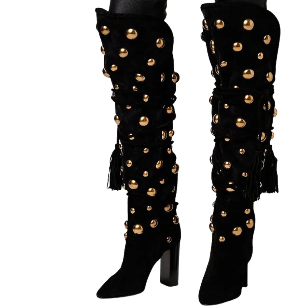 Gold Studded Knee Boots