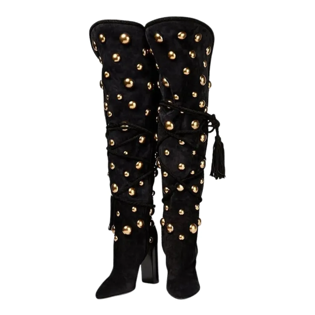 Gold Studded Knee Boots