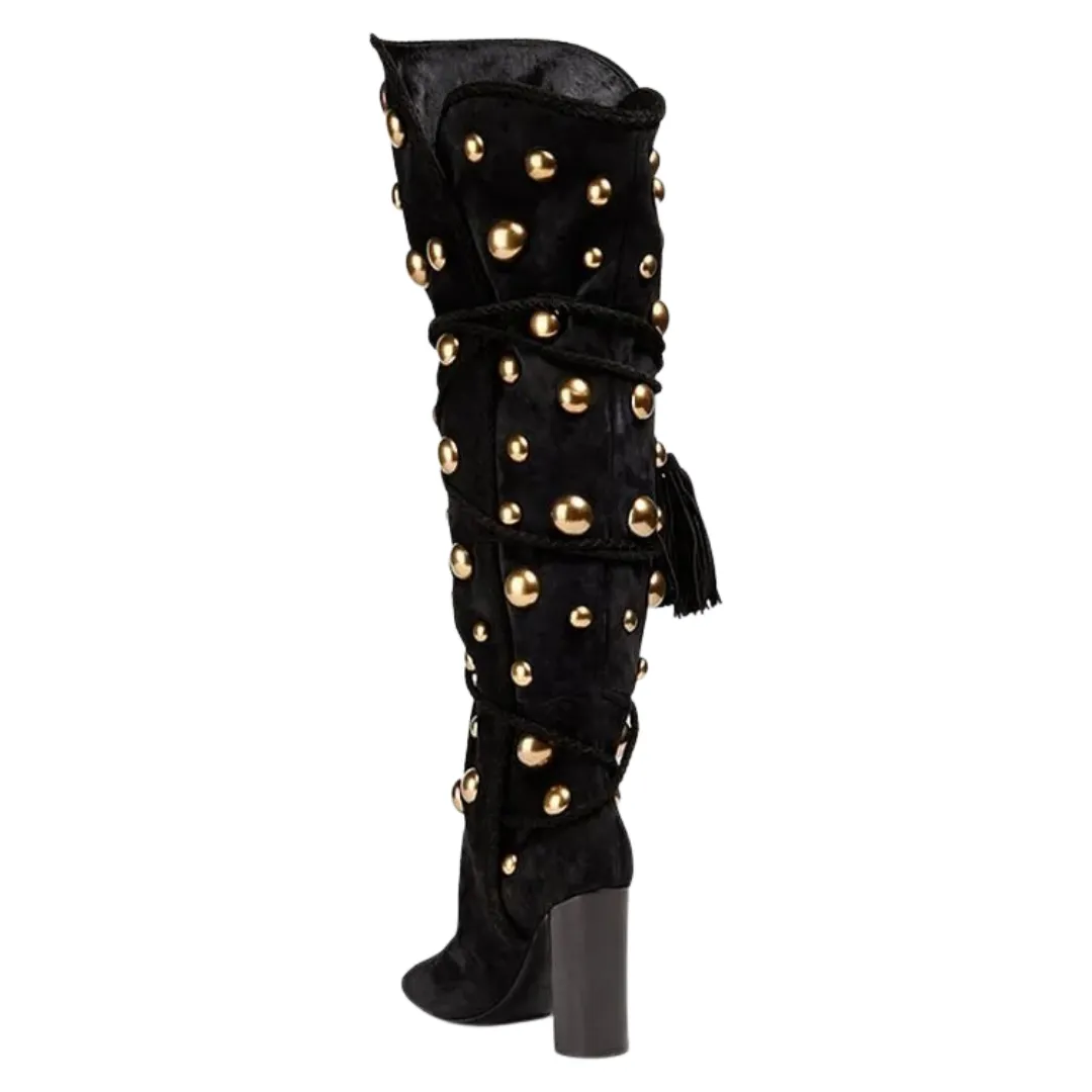 Gold Studded Knee Boots