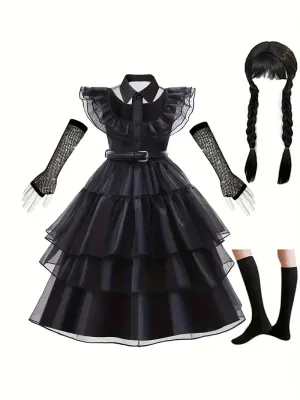 Gothic Darling Ensemble: 4-Piece Costume Set for Children