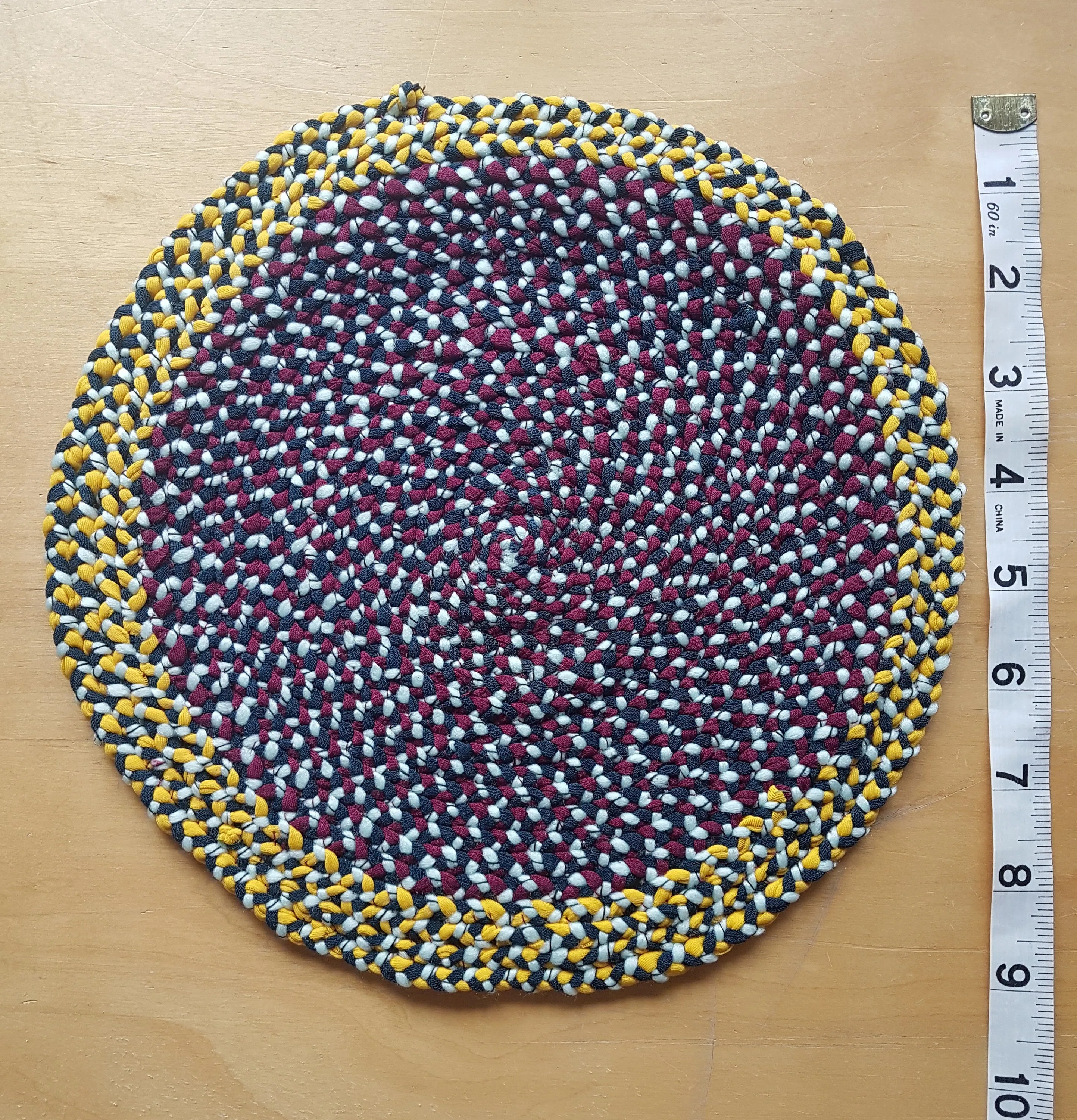 Handmade Coaster Green Mustard Yellow Burgundy