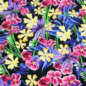 Hawaiian Flowers and Fronds Printed Spandex | Blue Moon Fabrics