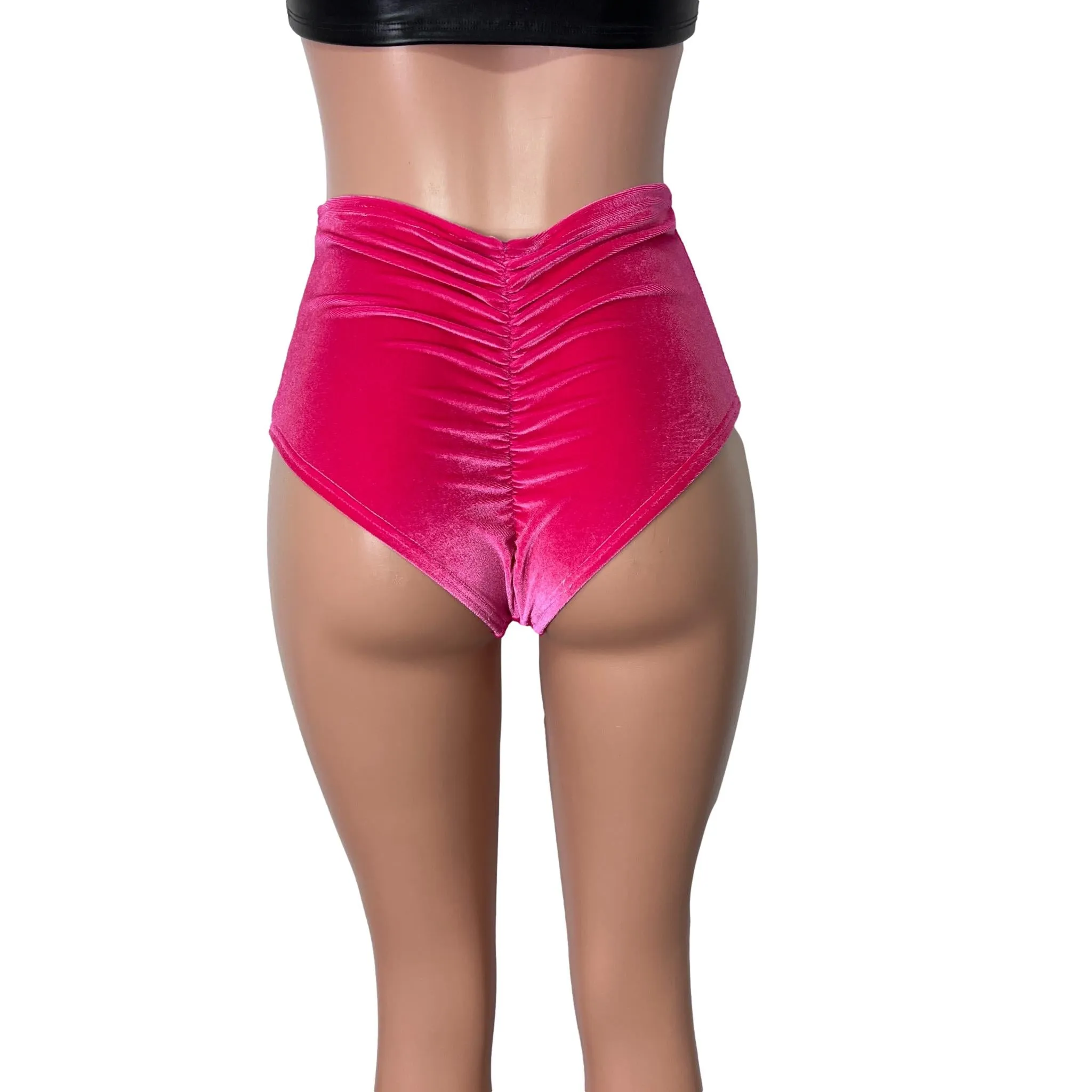 High Waist Scrunch Bikini Hot Pants - Hot Pink Velvet