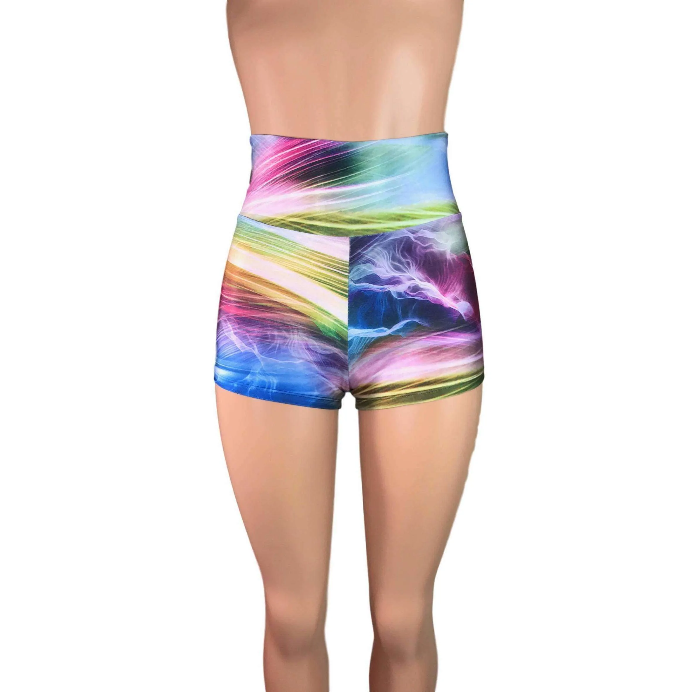 High Waisted Booty Shorts - Rainbow Swirl