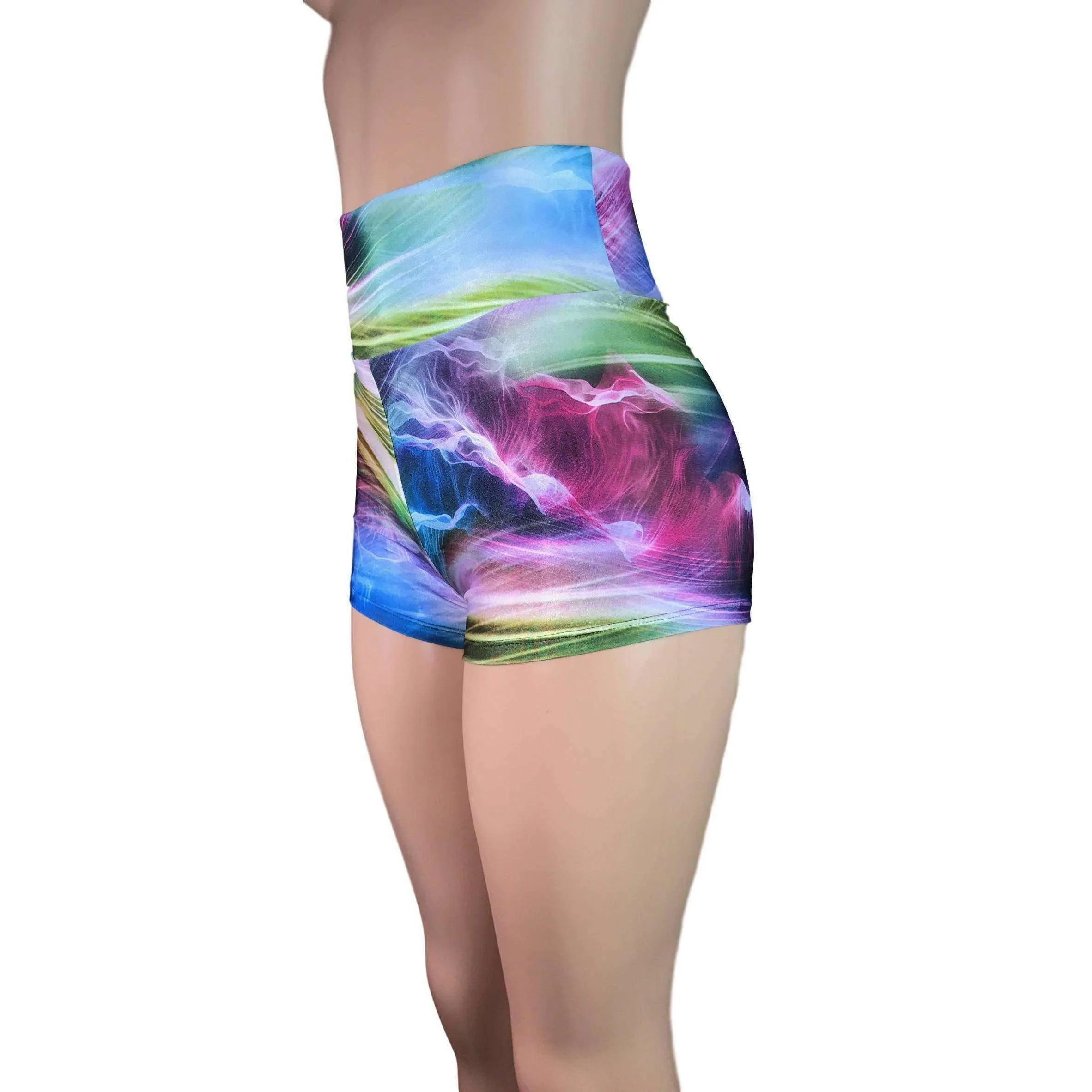 High Waisted Booty Shorts - Rainbow Swirl