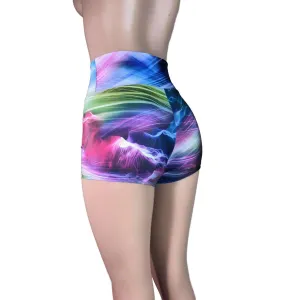 High Waisted Booty Shorts - Rainbow Swirl