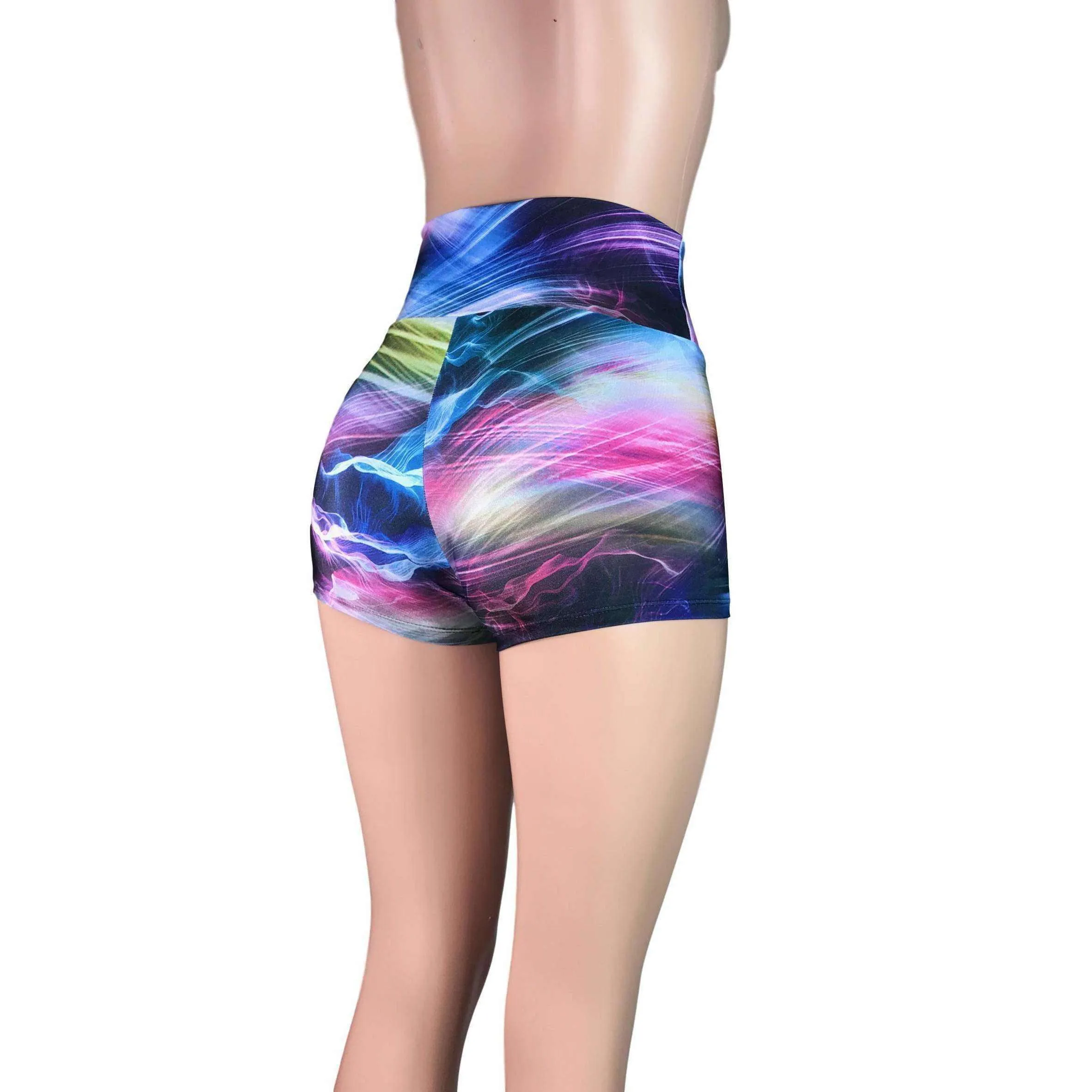 High Waisted Booty Shorts - Rainbow Swirl