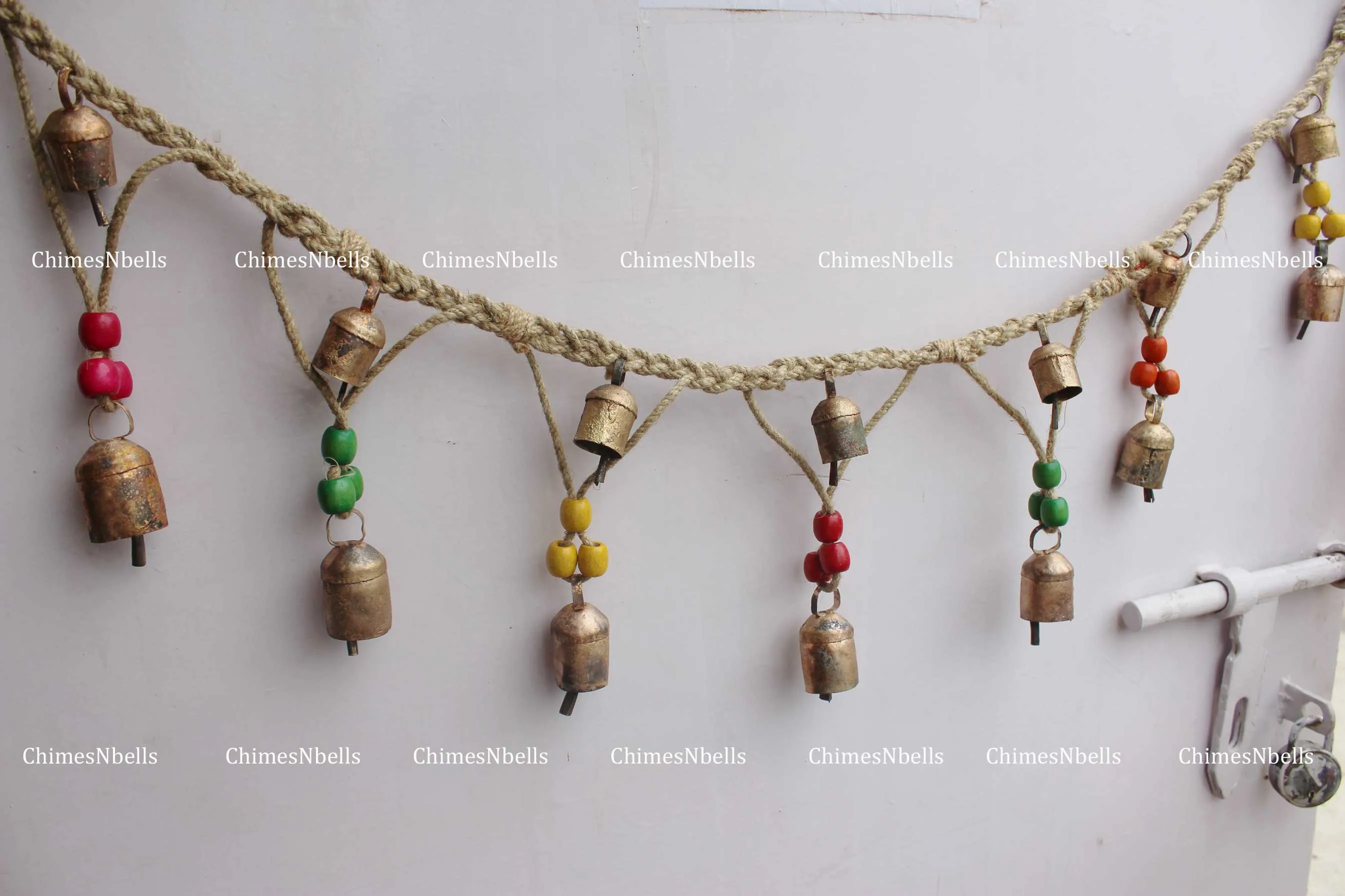 Jute Bells Garland Handmade Hanging Decoration 150 cm Length Indian Toran